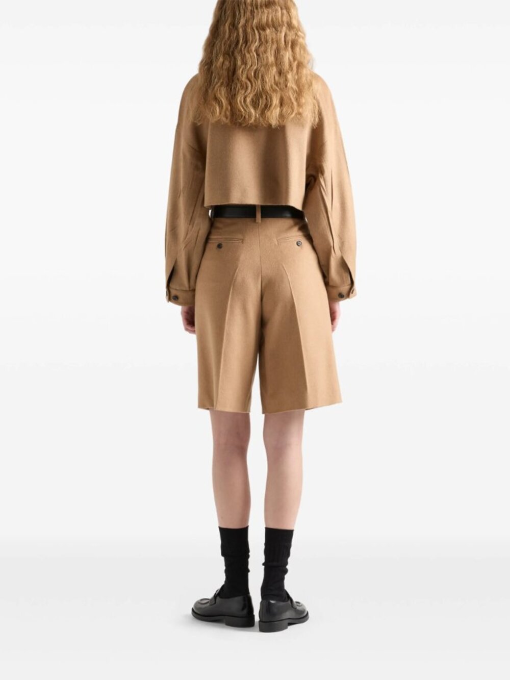 PRADA Beige Camel Hair Felt Peated High Waist Long Bermuda Shorts IT 40 / US 4 - Picture 3 of 10